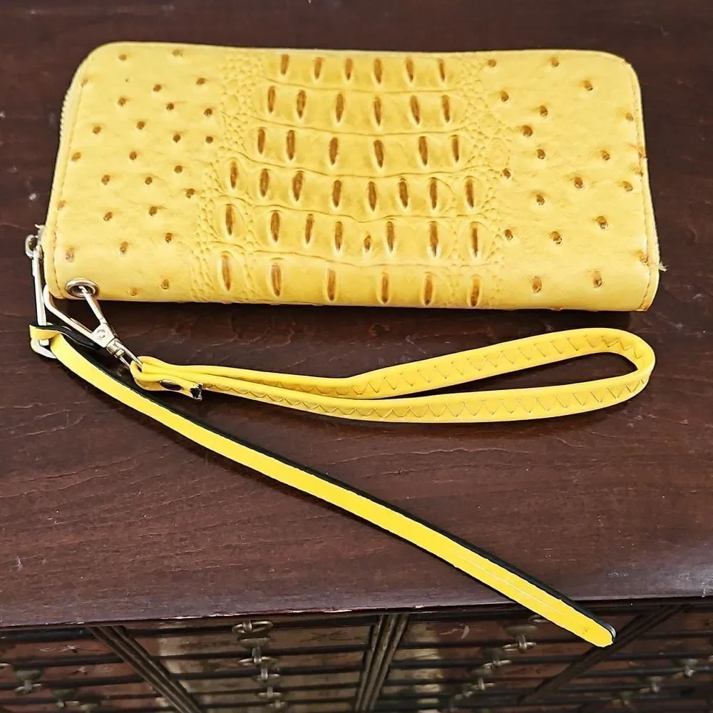 Yellow Ostrich Pattern Wristlet Wallet/Clutch